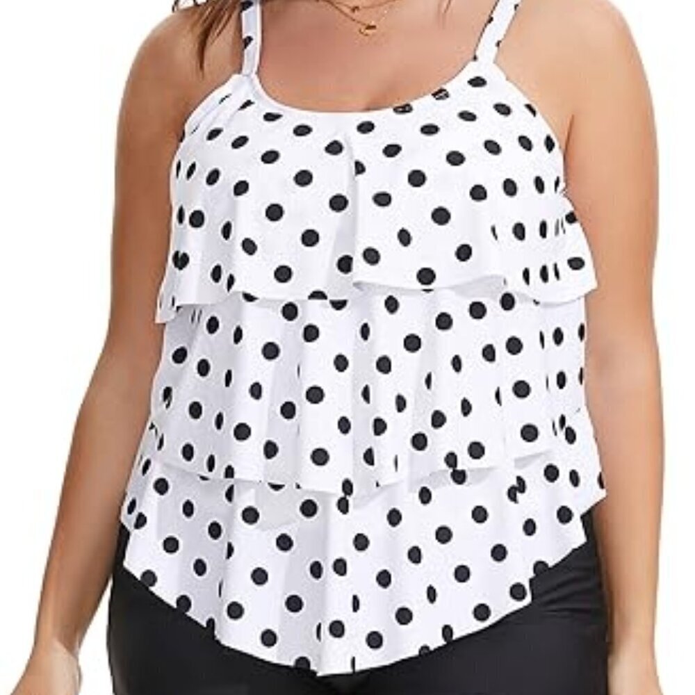 BEAUTIKINI WOMENS TANKINI POLKA DOT TANK TOP SIZE LARGE BRAND NEW WITH TAGS